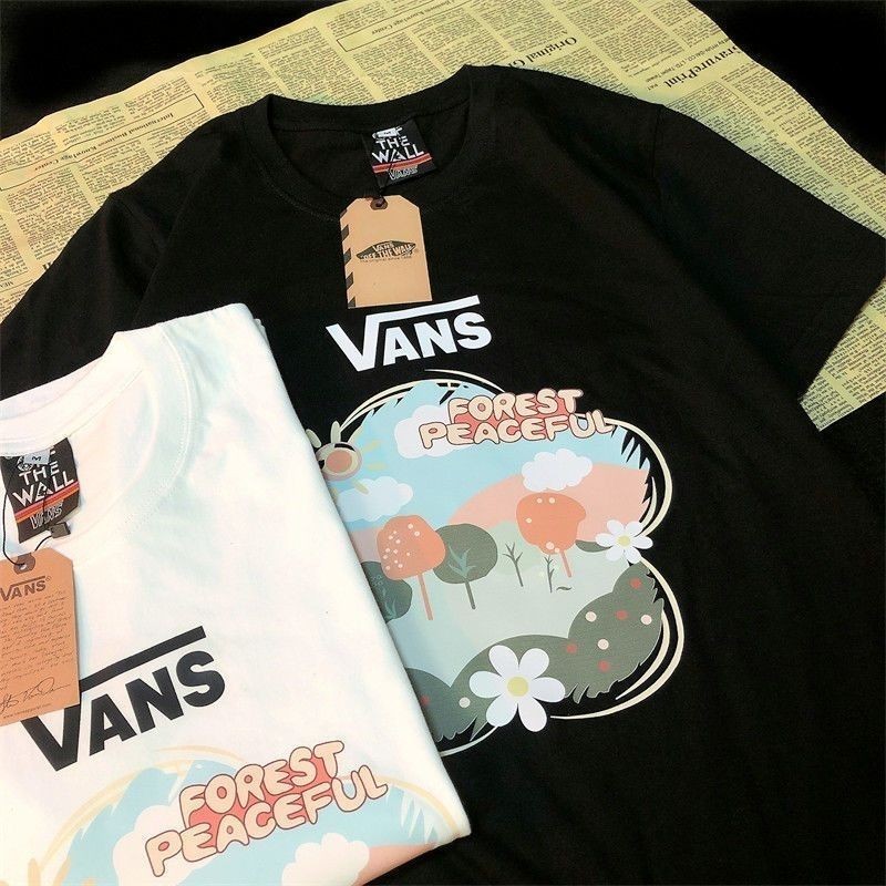 【Yi Baifen】Vans Tee T-Shi 高磅 歐美潮牌 T恤 短袖 男女上衣 寬鬆 大學t 純棉T恤 短踢