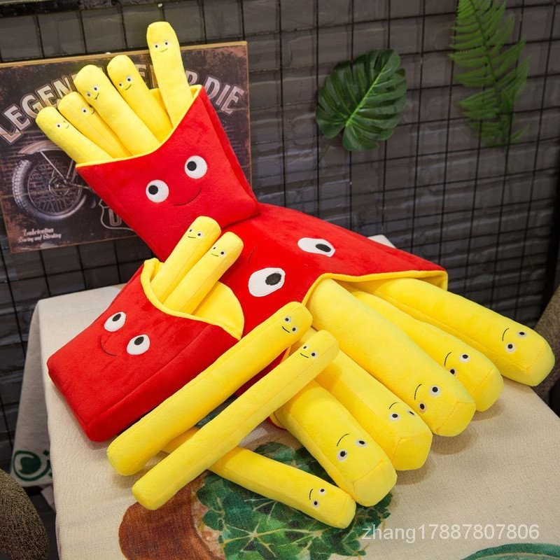毛絨薯條抱枕玩具創意卡通漢堡抱枕毛絨玩具玩偶攝影道具沙發靠枕