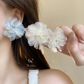 白色網紗花朵新款個性設計感小眾獨特氣質耳環