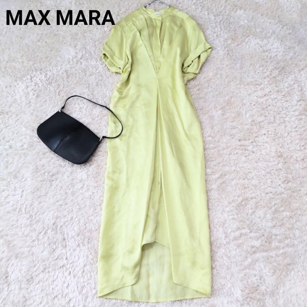 二手 - 義大利 MaxMara 黃綠色絲綢洋裝 36