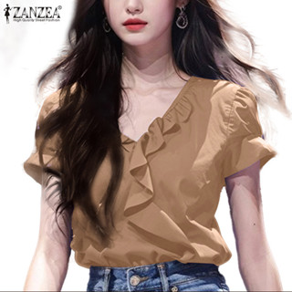 Zanzea 女式韓版時尚 V 領泡泡袖短袖襯衫