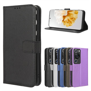 適用華為P60手機殼插卡huawei P60 Pro手機皮套鑽石紋掛繩翻蓋殼