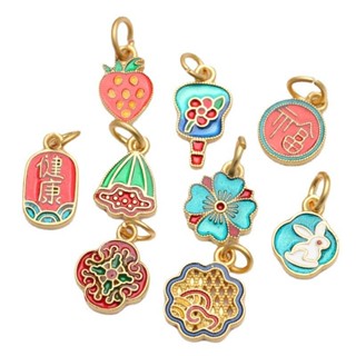 宏雲Hongyun-tc- (10pcs)琺琅轉運串珠沙金古法吊墜手工diy手鏈掛件飾品配件保色吊飾國潮