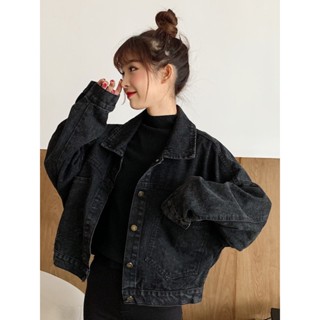 【Season Wardrobe】設計感黑色牛仔外套女秋冬2024年新款復古大碼寬鬆短款夾克ins潮