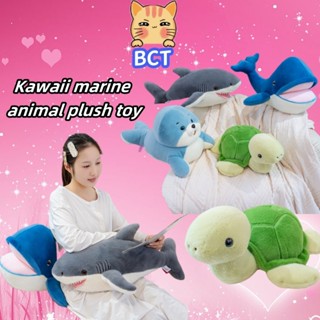 Bct卡哇伊海洋動物毛絨玩具模擬海豹龜鯨公仔模擬動物公仔烏龜公仔軟填充臥室抱枕家居裝飾兒童玩偶生日禮物cod