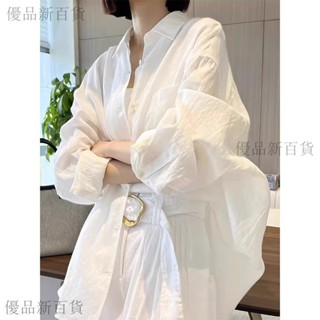 法式白色防曬棉麻長袖襯衫外套女夏季薄款開衫外搭亞麻襯衣上衣