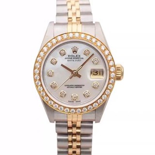 勞力士/Rolex日誌18K黃金69173白盤後鑲鑽手錶女機械錶
