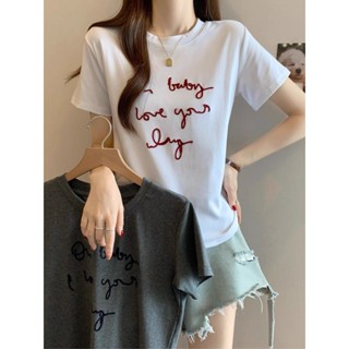 衣時尚 短袖T卹 上衣 短版上衣 小衫 S-2XL新款修身顯瘦T卹女字母獨特設計感小眾圓領上衣-2136.