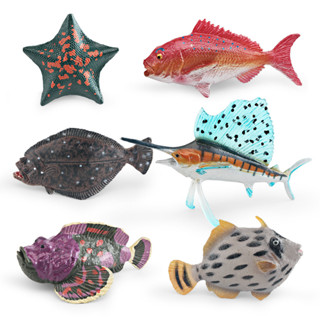 ★限時熱銷★模擬海洋動物模型石頭魚海星沙鯭魚紅鯛魚比目魚旗魚裝飾擺件兒童禮物