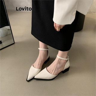 Lovito 復古素色法式尖頭利基設計女式黑白高跟鞋 LFA65312