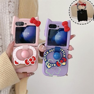 SAMSUNG 可愛貓耳蝴蝶結戒指架皮套三星 Galaxy Z Flip 6 Z Flip 5 Z Flip 4 Z F