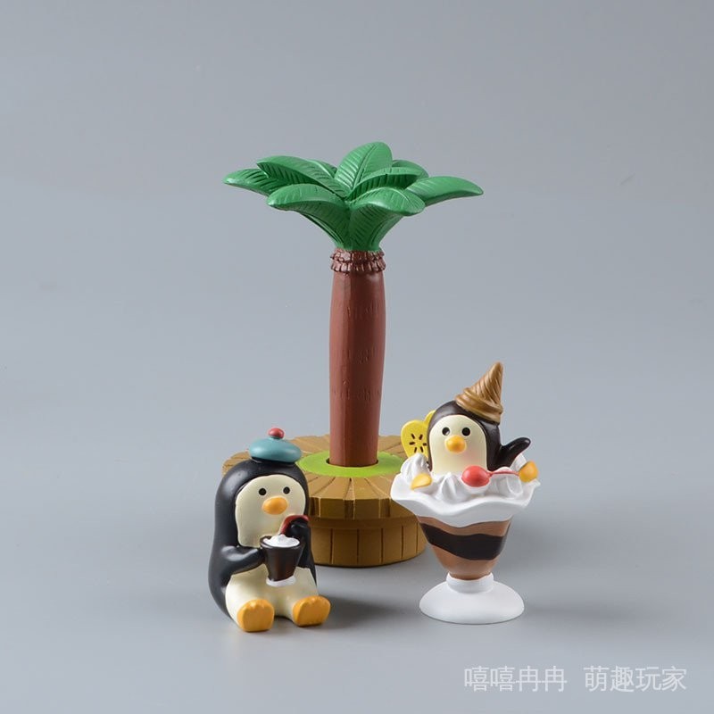 zakka日系雜貨企鵝椰子樹迷你擺件樹脂工藝品仿真冰淇淋拍攝道具