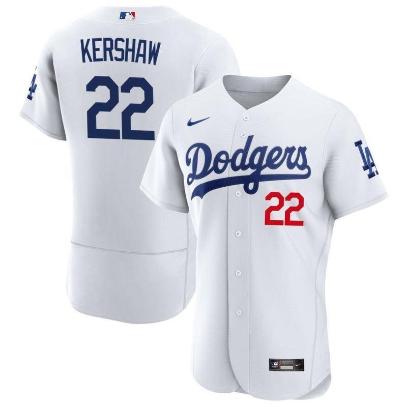 男式球衣 MLB 洛杉磯道奇隊 22 Clayton Kershaw 海軍藍色球員棒球球衣
