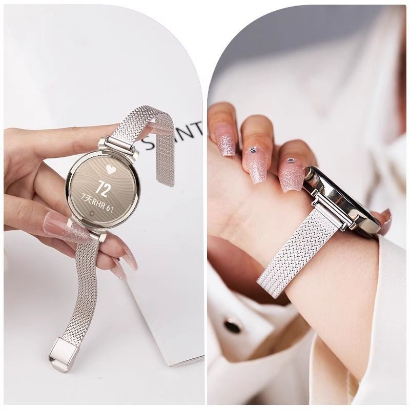 適用佳明手錶Lily2女生14mm麥穗卡扣錶帶運動智能不鏽鋼女生錶鏈