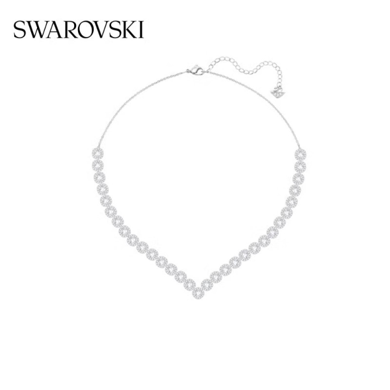 【現貨下殺價】Swarovski 施華洛世奇ANGELIC SQUARE 項鍊 璀璨典雅V形鎖骨項鍊 白金色