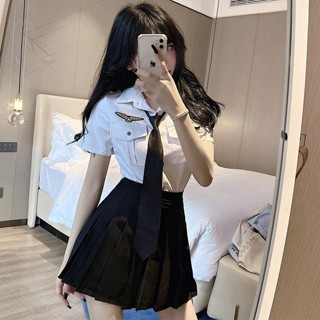 【現貨速發】新品現貨空姐洋裝 氣質空姐制服女 夜店酒吧工作服職業裝短袖領帶襯衫套裝女ins潮