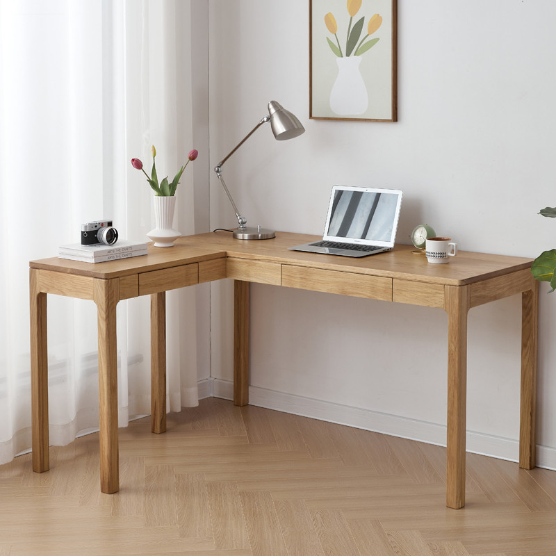 北歐純實木轉角書桌白橡木L型牆角學習桌胡桃木輕奢小型辦公桌辦公桌 書桌 電腦桌 桌子