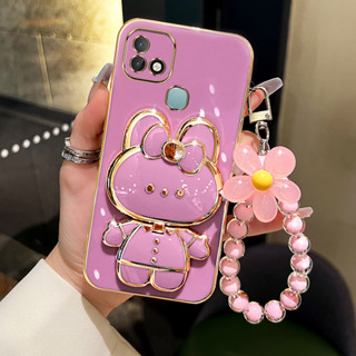 外殼 infinix HOT 10i 手機殼 TPU 三維兔立體聲支架超薄電鍍軟殼帶手鍊防震保護殼