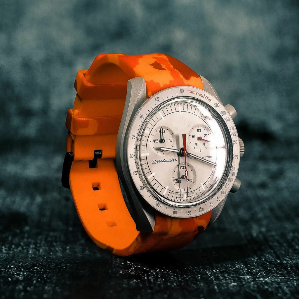 🔥🔥適用於Swatch×omega錶帶橡膠迷彩歐米茄勞力士綠水鬼錶帶弧形20