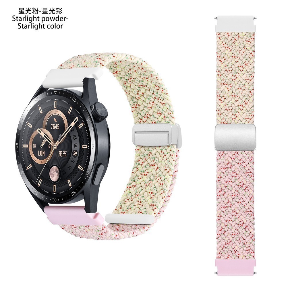 AUSON適用佳明 三星Watch 6錶帶 20mm22mm通用錶帶 摺疊扣磁吸編織雙色錶帶 華為 小米 華米 磁吸錶帶