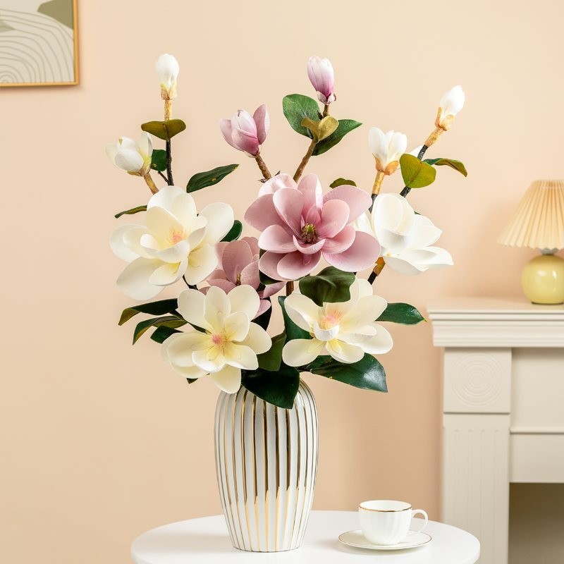 仿真玉蘭花落地陶瓷花瓶假花擺放花卉高檔插花藝客廳餐廳絹花裝飾