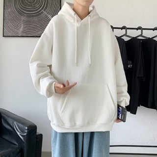 【HOT 本舖】男裝 M-5XL 長袖連帽 衛衣男生 春秋季 薄款 潮流ins 純棉潮牌上衣服 純色寬鬆外套