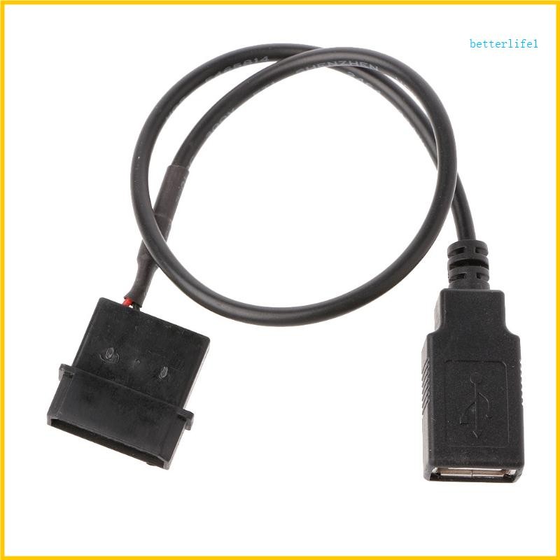 Btm 5V 2-Pin IDE Molex 轉 USB 2 0 A 型母頭電源適配器 30cm PC 內部電纜