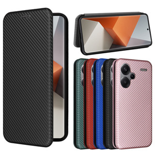 適用小米 Redmi 紅米note13pro+ 5G手機殼翻蓋磁扣插卡耐磨耐髒碳纖維商務復古皮套素面色書本式防摔手機殼