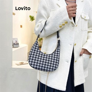 Lovito 休閒格紋千鳥格簡約設計腋下包復古簡約日常搭配女士小斜揹包 LFA67118