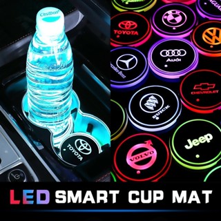 Led 杯架燈,汽車標誌杯墊,帶 7 種顏色變化 USB 充電墊燈,適用於所有車型 Brandauto 零件汽車裝飾