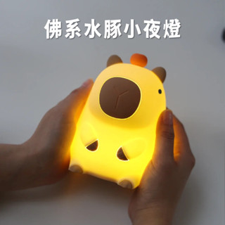 【臺灣出貨】有趣佛系水豚小夜燈卡皮巴拉小夜燈 豚鼠矽膠捏捏燈 USB氛圍燈 可愛LED小夜燈伴睡燈 拍拍燈 擺件 FYC