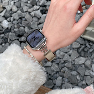 女款 蝴蝶結 金屬拼真皮錶帶 適用於 Apple Watch 12 11 10 9 8 7 46mm 45mm 49mm