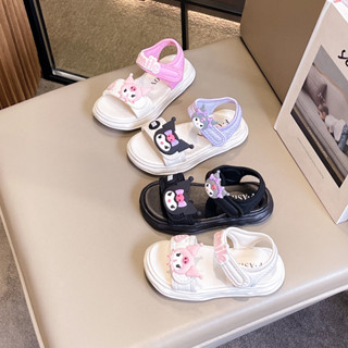 新款 Kuromi 女童時尚公主涼鞋兒童夏季休閒鞋百搭防滑兒童沙灘涼鞋軟底時尚