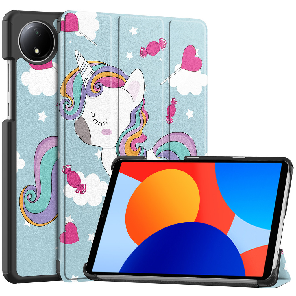 獨角獸卡通彩繪 適用Xiaomi 紅米 Redmi Pad SE 平板電腦保護套 8.7寸 支架防摔皮套