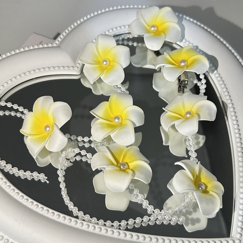新款 Frerian 珍珠鍊花卉風格髮夾編織劉海髮夾配件適用於海邊照片