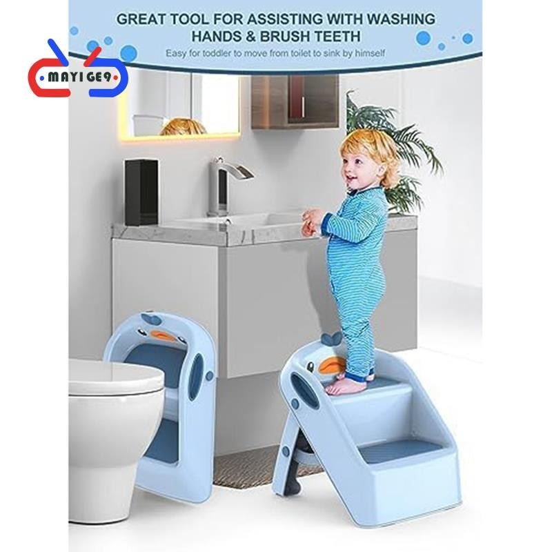 幼兒台階凳浴室水槽台階凳幼兒浴室水槽藍色馬桶便盆訓練兒童廚房幫手塑料梯子