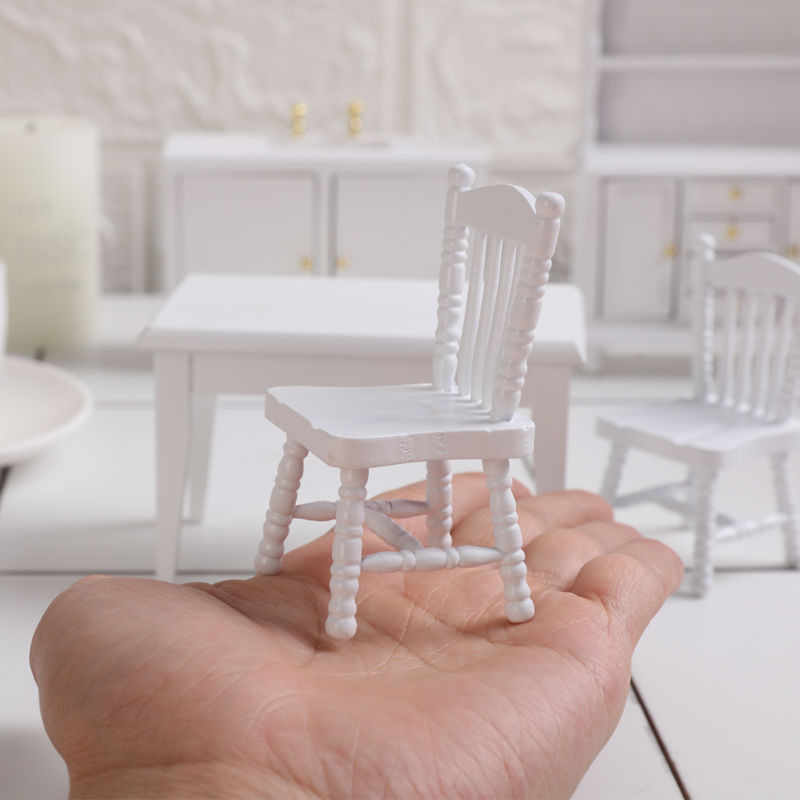 OB11 BJD 迷你傢俱1:12微縮食玩美式樺木餐椅歐式餐桌椅溫莎椅模型娃娃屋配件裝飾
