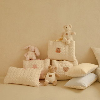 【LEBABY】ins全棉加棉 絎縫卡通動物枕套 單隻兒童純棉枕幼兒園摺疊墊子枕