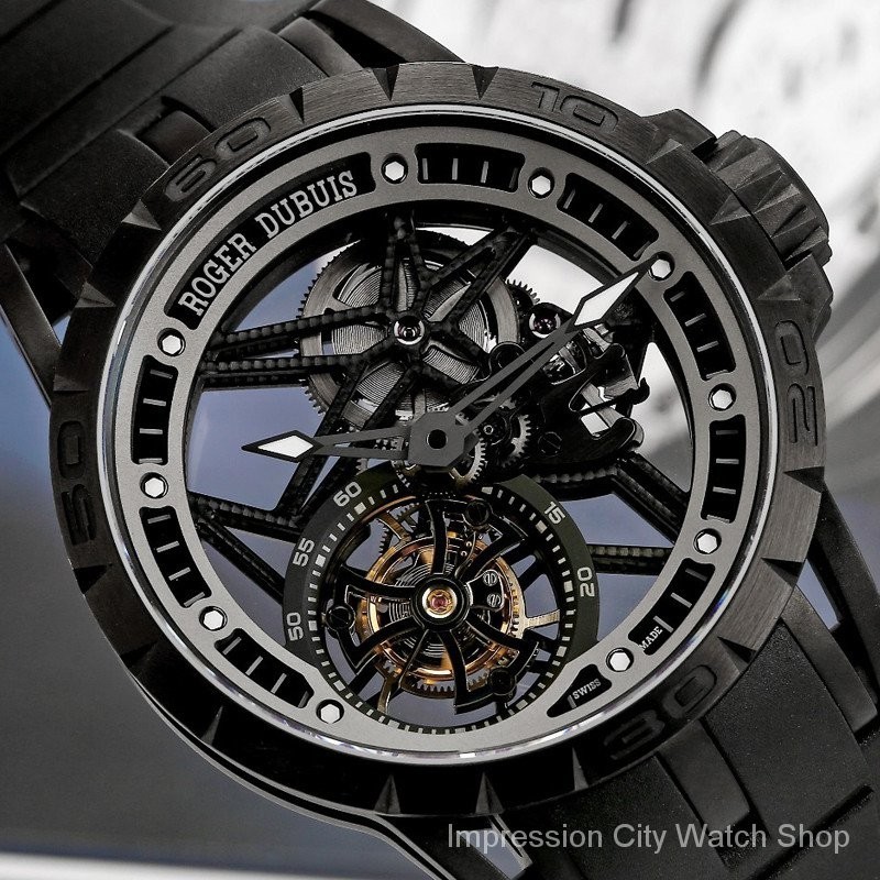 RDDBEX0551男士黑色全鏤空鈦金屬陀飛輪手動機械時尚運動休閒腕錶