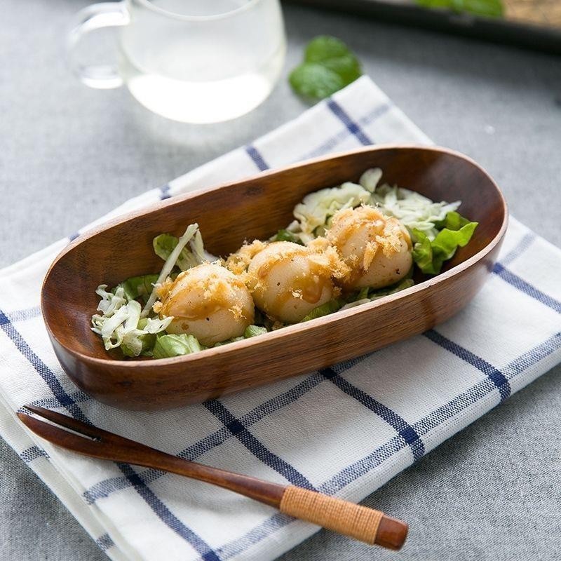 創意日式木質餐巾託 船形柯木長方形點心盤 實木小託盤壽司盤幹果碟