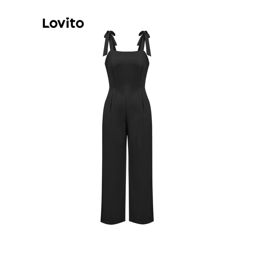 Lovito 女士休閒素色抽繩蝴蝶結連身褲 L86ED026
