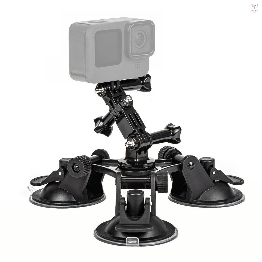 Uurig)吸盤手機支架三腿吸盤支架帶運動相機適配器手機夾和固定螺絲兼容 iPhone GoPro 12/11/10/9