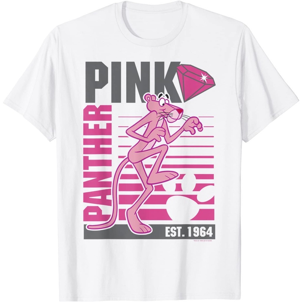 卡通Pink Panther粉紅豹/頑皮豹圖案男士百分百純棉圓領短袖T恤