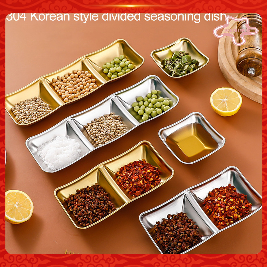 ☀☼36925格不銹鋼調味盤韓國金屬燒烤醬蘸盤盤燒烤餐廳廚房餐具