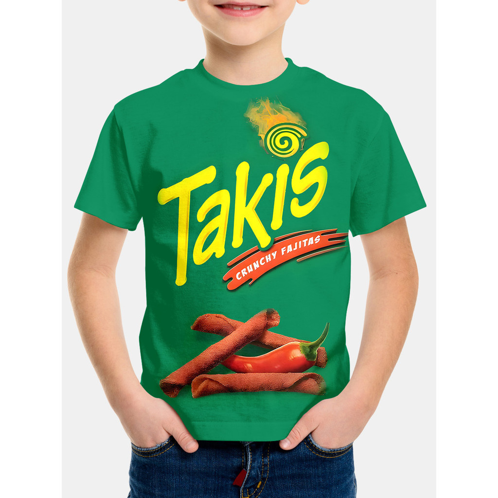 新奇有趣的薯條 TAKIS 食物定制三維印花嘻哈兒童牛奶纖維 T 恤圓領男孩女孩兒童休閒上衣