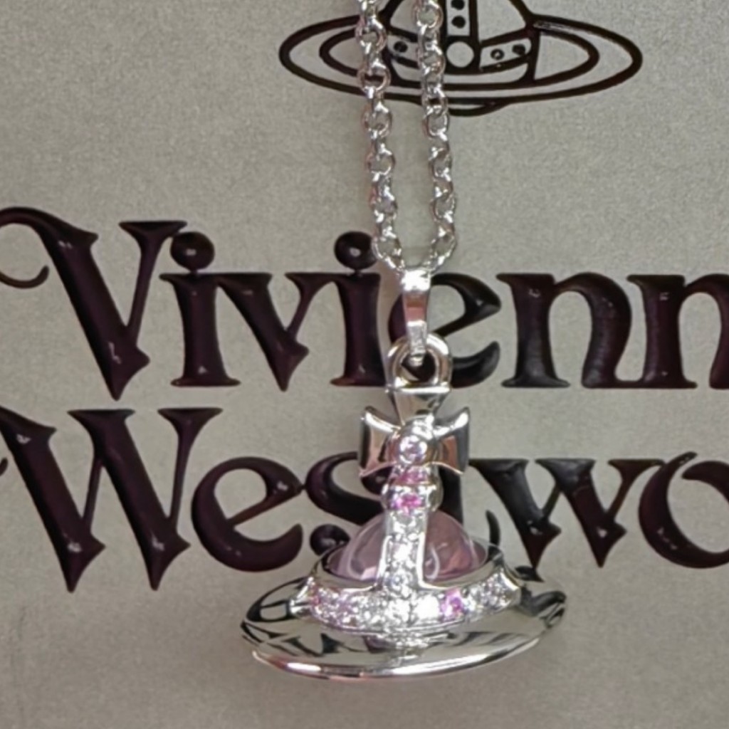 Vivienne Westwood 對版粉鑽粉色星球項鍊個性立體orb飛碟星球系列項鍊