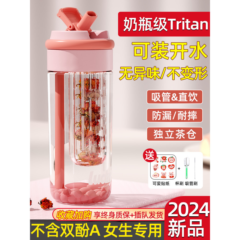 奶瓶級tritan材質水壶 冷热水杯2024男女辦公室运动吸管杯成人大容量杯子 鮮茶現泡 泡茶隨行杯