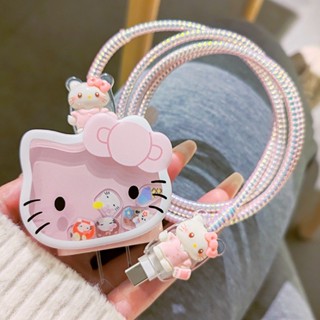 SAMSUNG 5 件/套全新 AndWobble Hello Kitty 數據線充電器保護套防震適用於三星 25w 手