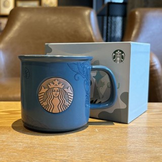 [店鋪熱銷][噹天髮貨]星巴克杯子藍色琺瑯銅章馬克杯人辦公室高階感陶瓷咖啡水杯禮盒
