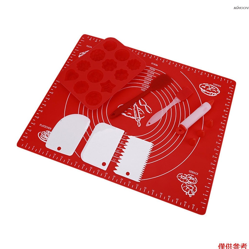 家用烘焙套裝蛋糕刮板裱花嘴矽膠揉麵墊一件式奶油刮刀新手組合初學 紅色烘焙套裝